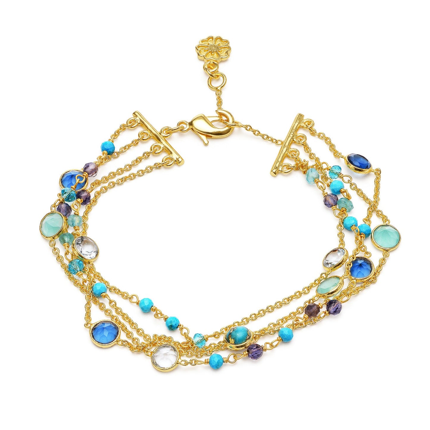 Hydra Multi-Strand Gold Chain and Gemstone Bracelet Iolite, Blue Topaz & Apatite