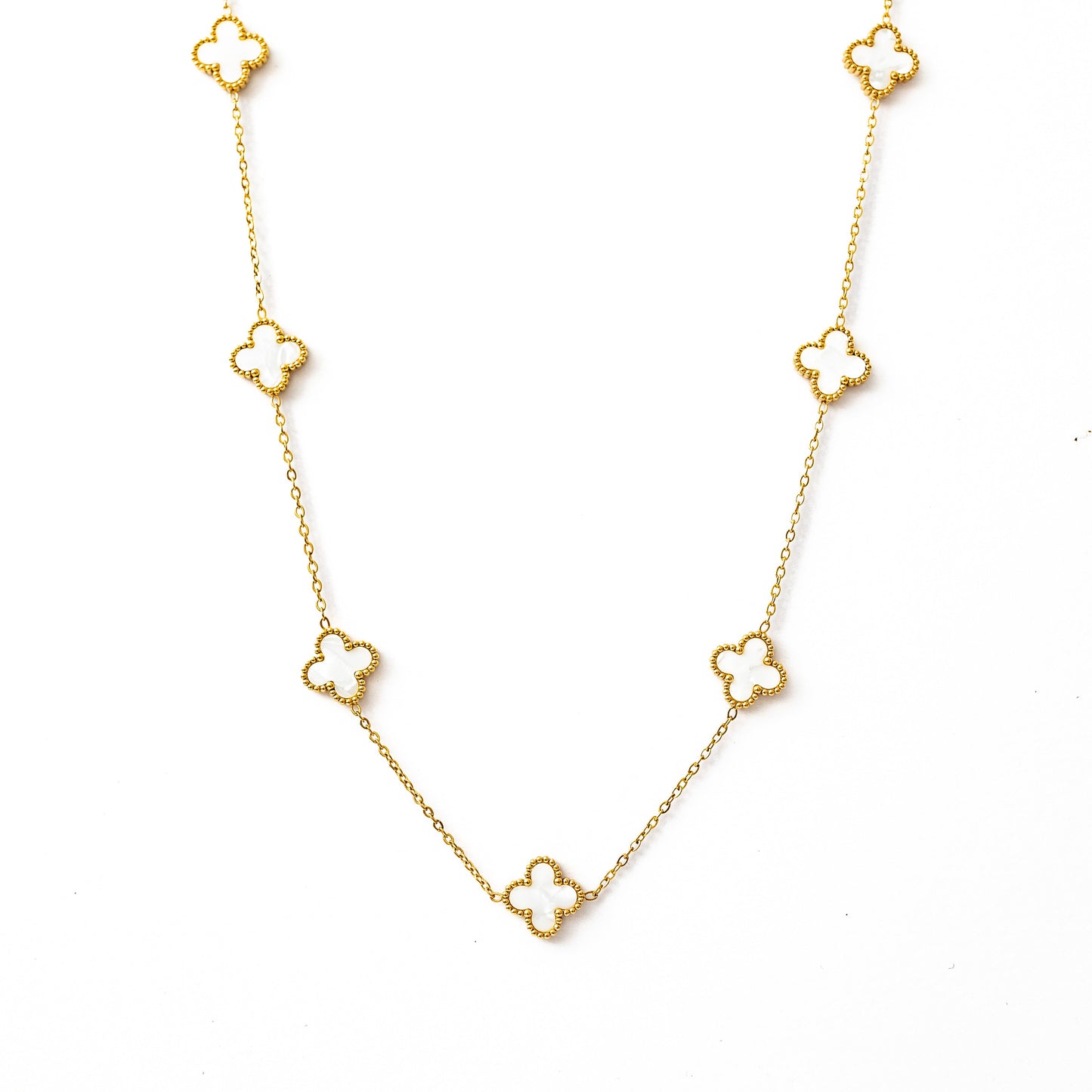 Gold Clover Necklace (White)