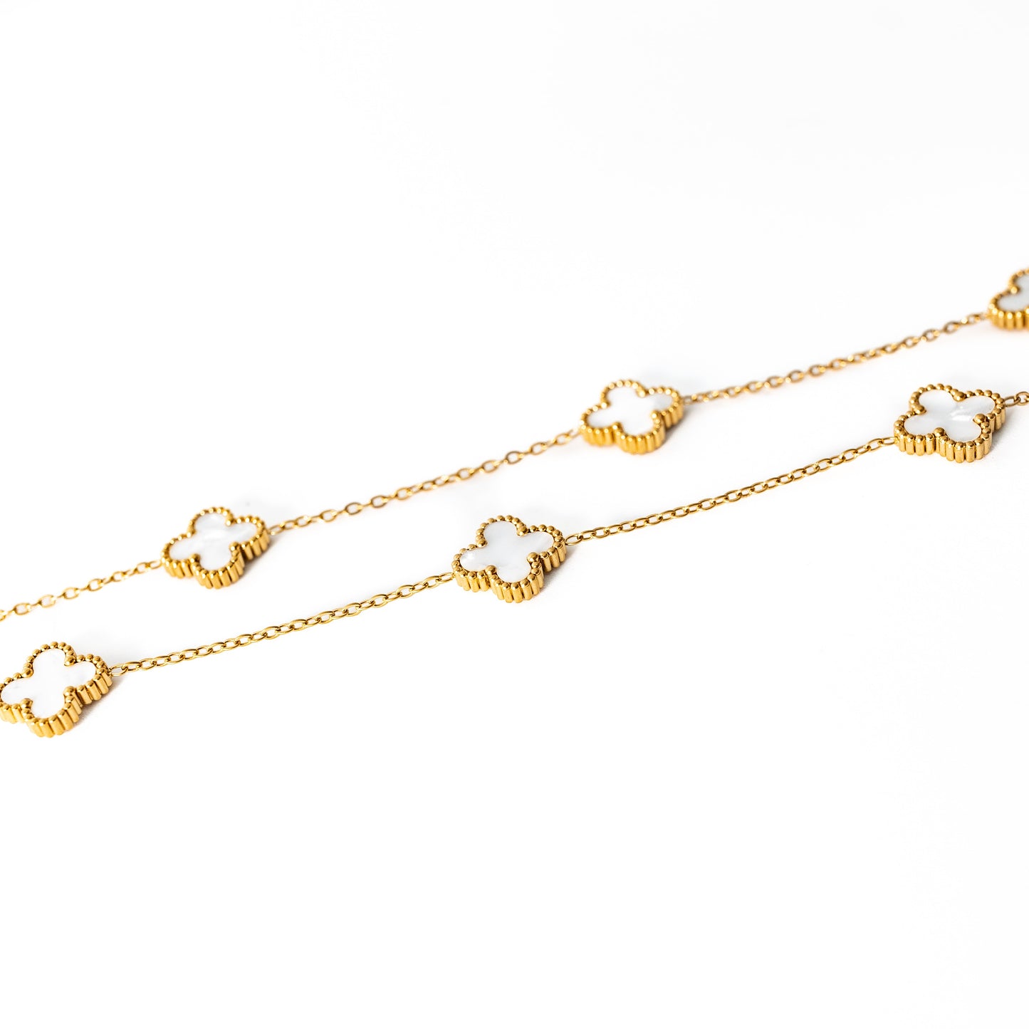 Gold Clover Necklace (White)
