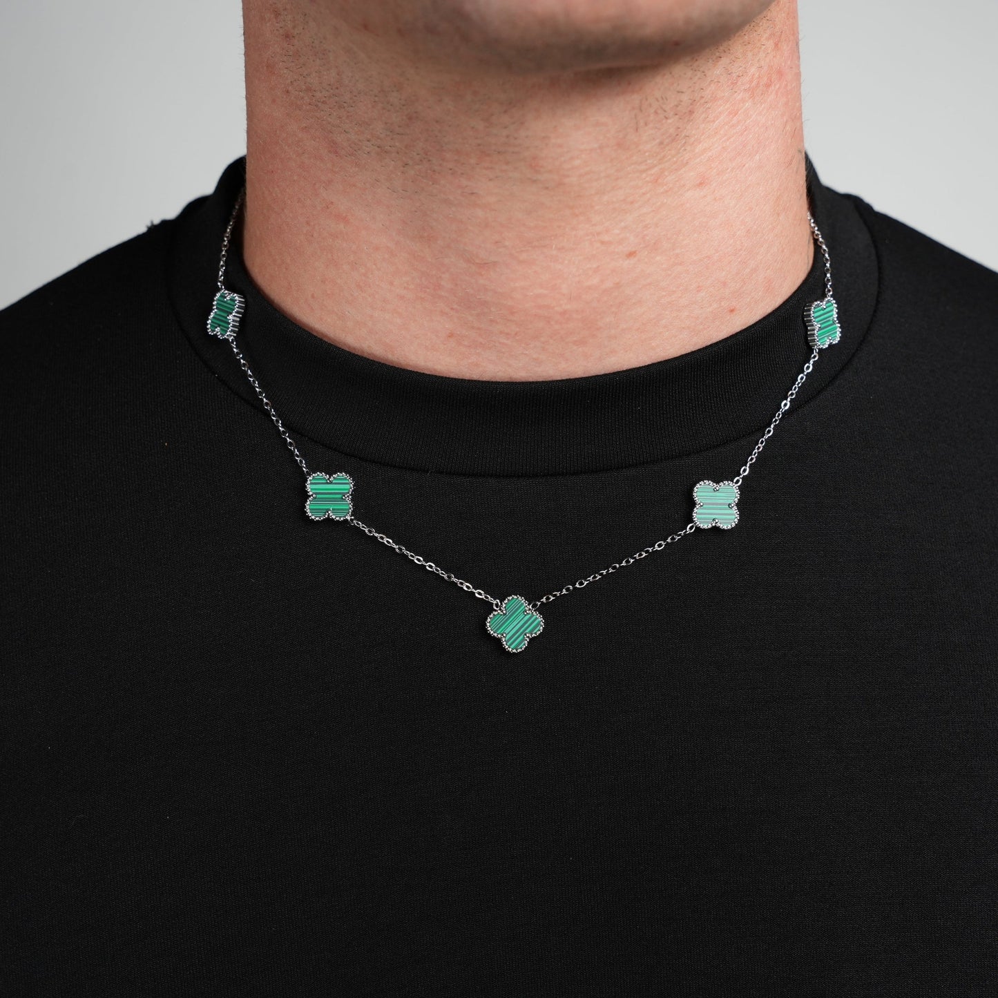 Silver Clover Necklace (Green)