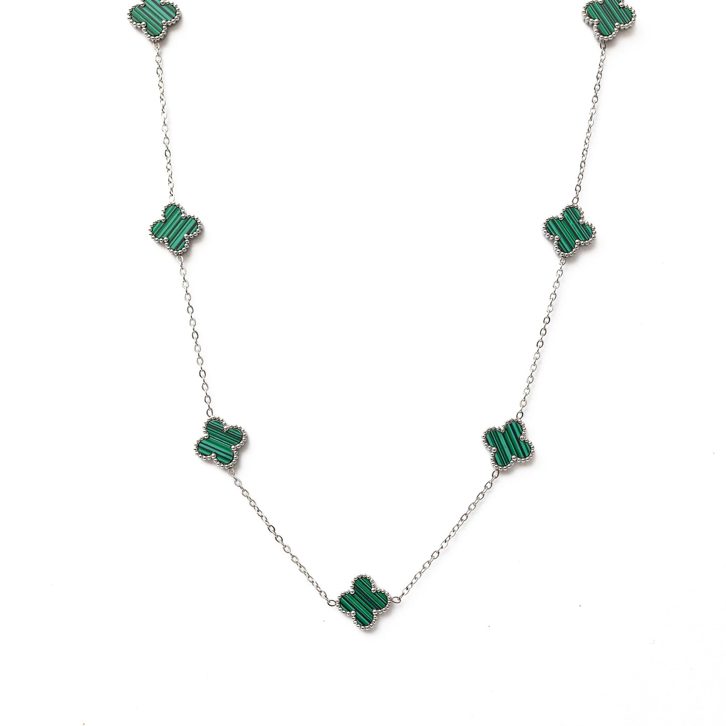 Silver Clover Necklace (Green)
