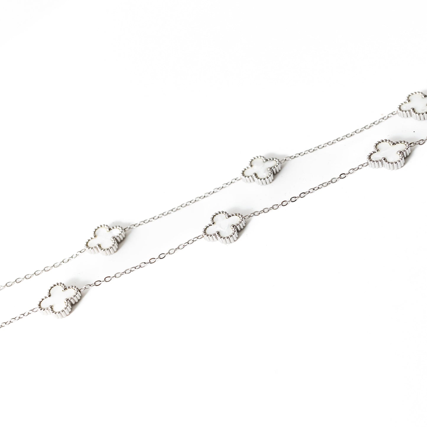 Silver Clover Necklace (White)