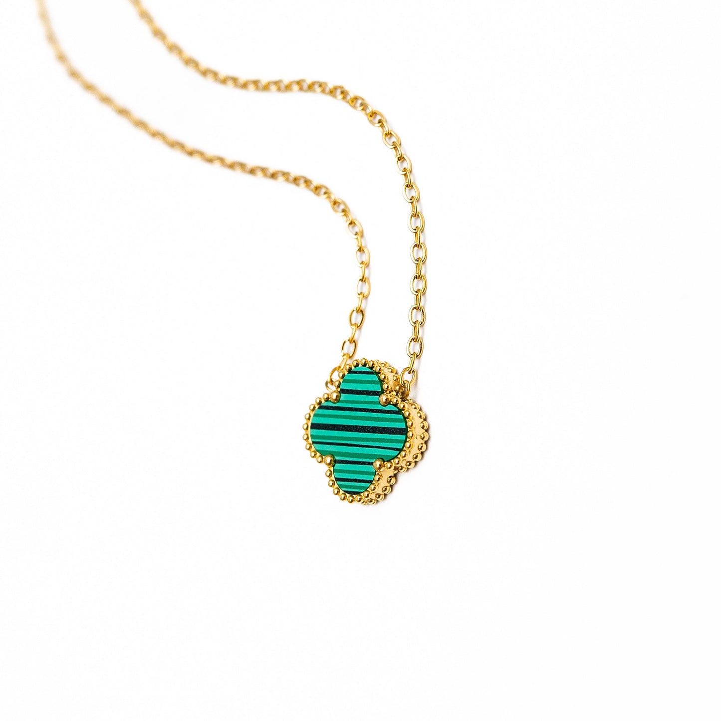 Gold Single Clover Necklace (Green)