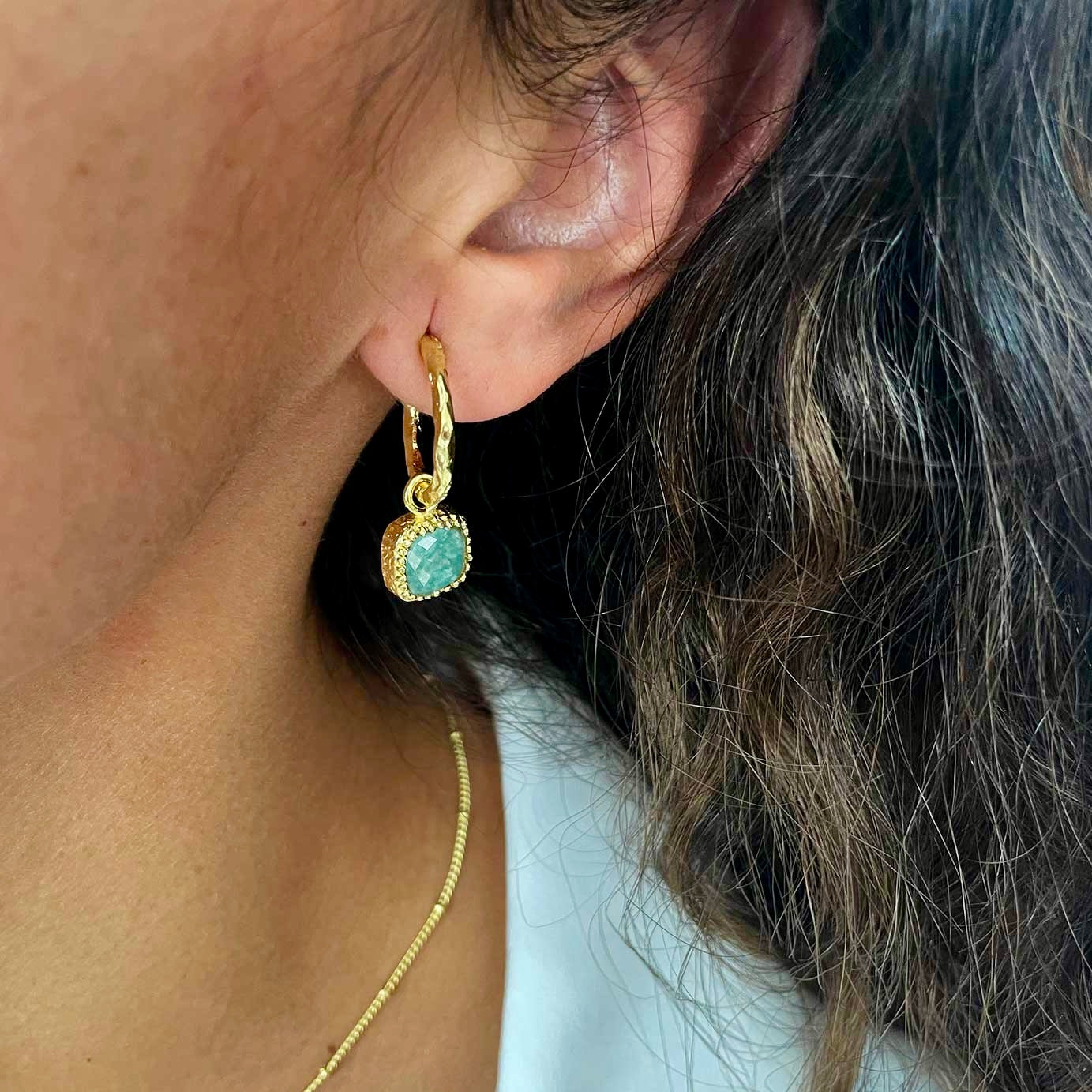 Tetra Square Gemtone Charm Hoops with Amazonite