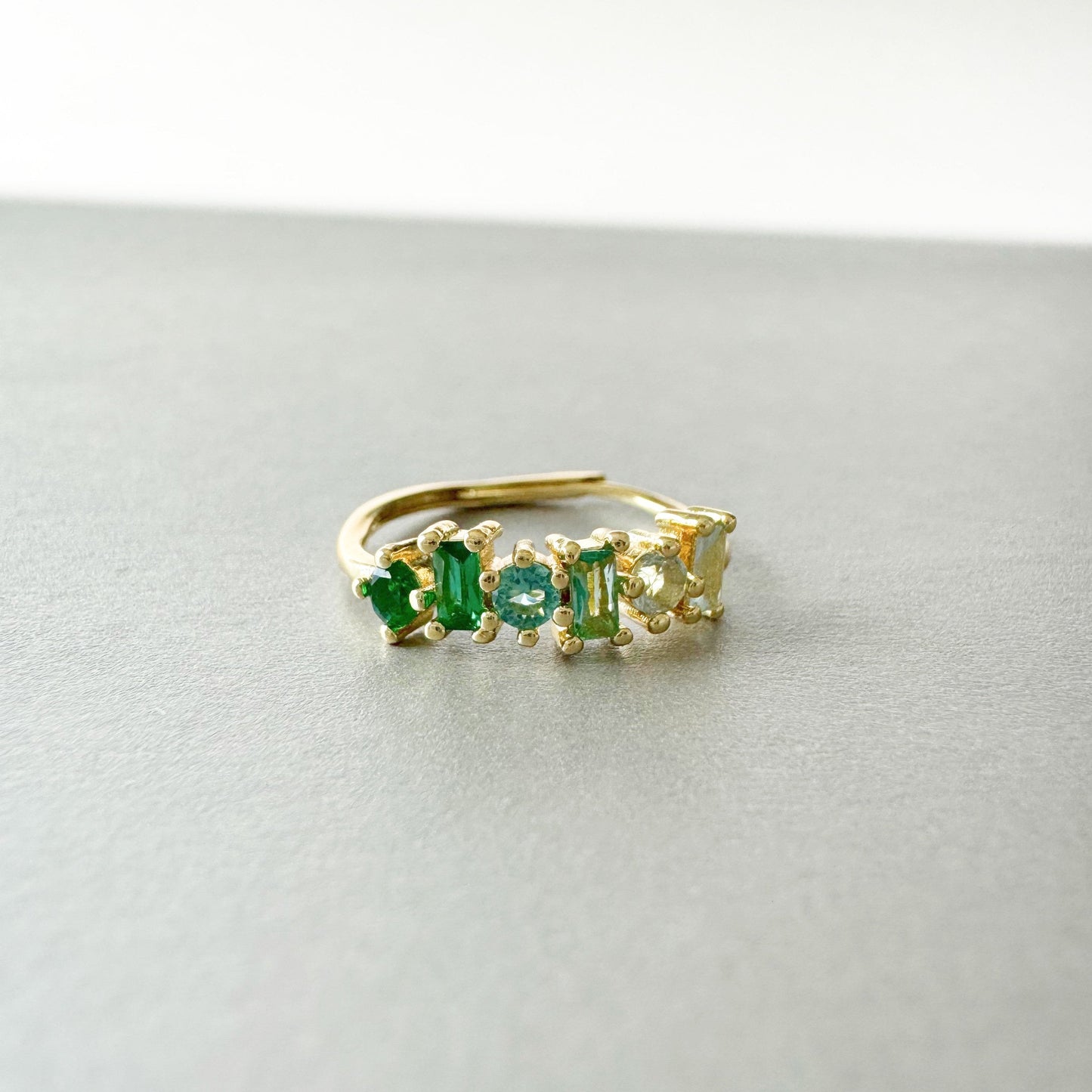 Eden Luxe 18k Gold Plated Green Multi Jewelled Ring