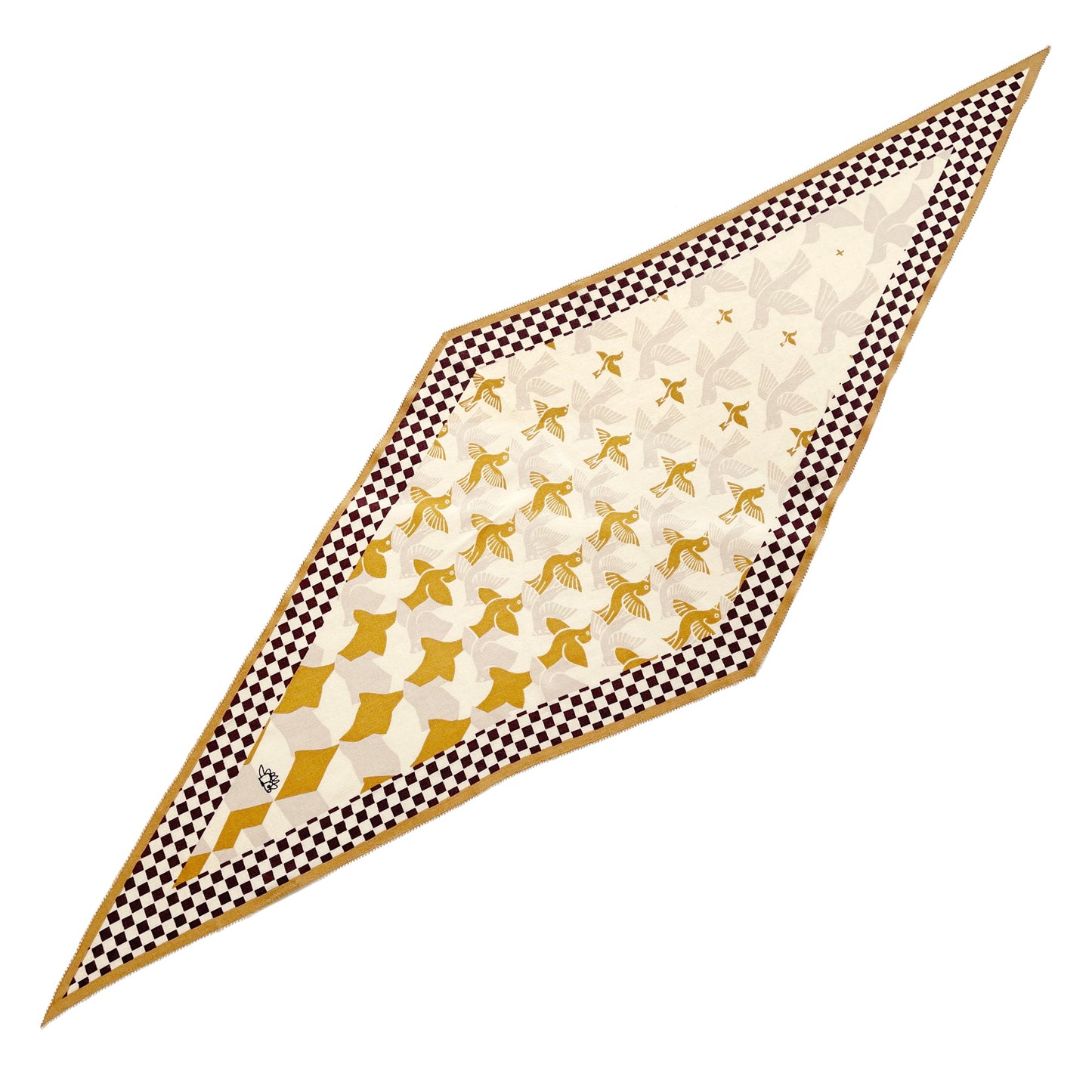 Beige Art Deco Bird Cashmere Scarf - Women's Luxury Silk Blended Scarf