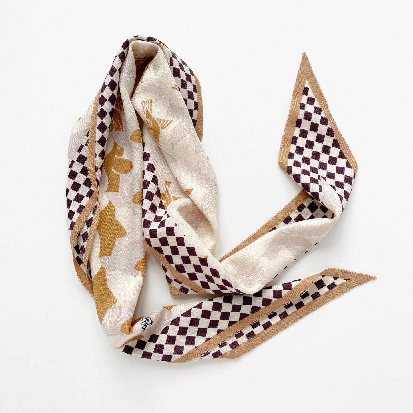 Beige Art Deco Bird Cashmere Scarf - Women's Luxury Silk Blended Scarf
