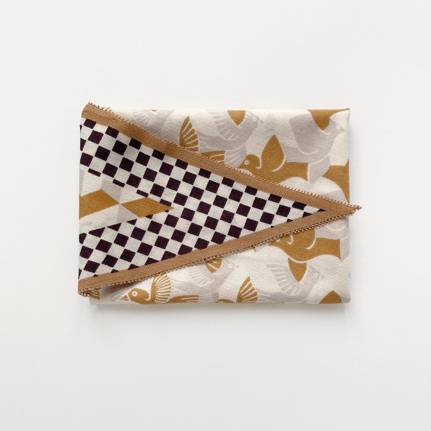 Beige Art Deco Bird Cashmere Scarf - Women's Luxury Silk Blended Scarf