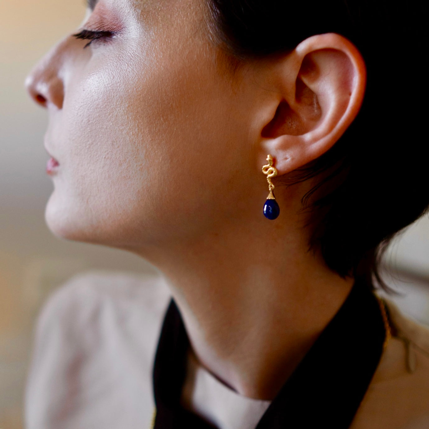 Medusa Small Gemstone Drop Earrings Lapis