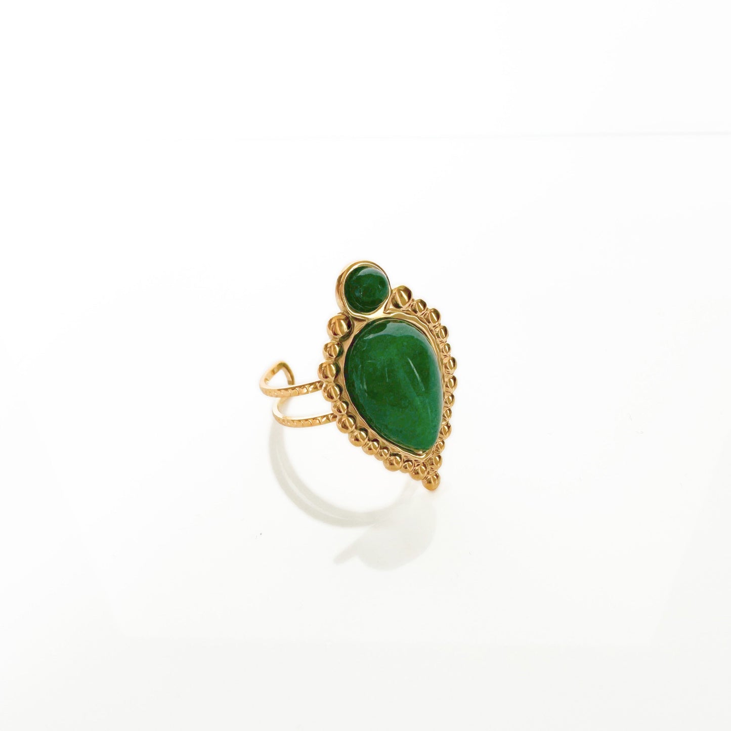 Adhira Luxe 18k Gold Plated Green Teardrop Stone Ring