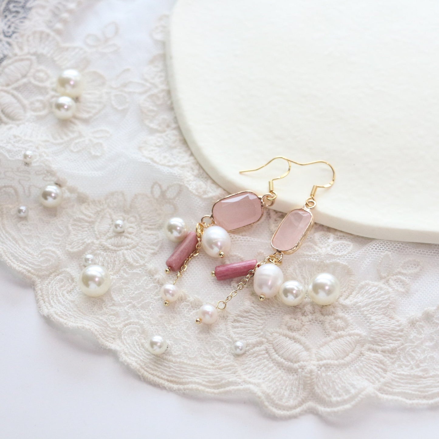 Jekira Rhodonite & Rose Quartz Healing Set (47cm Necklace + 925 Silver Earrings)