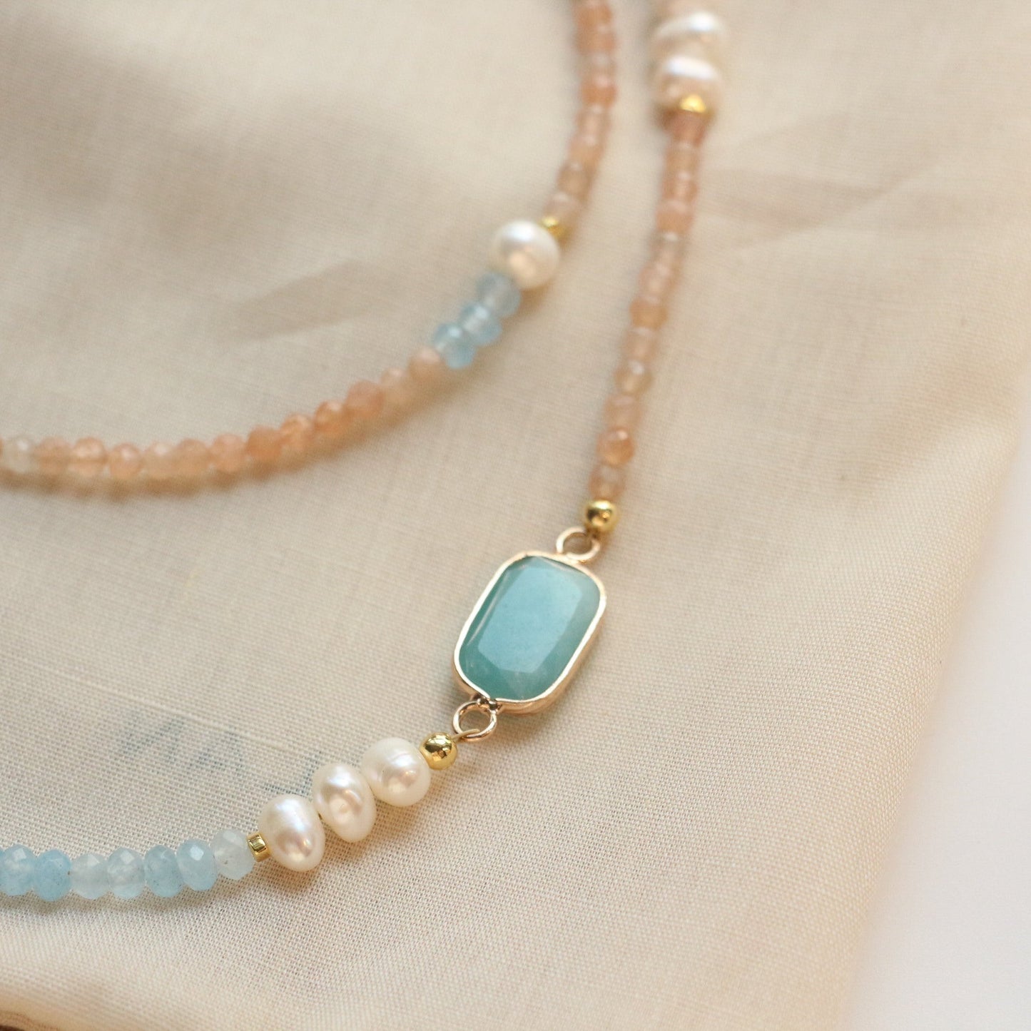 JEKIRA Aquamarine Sunstone Beaded Necklace