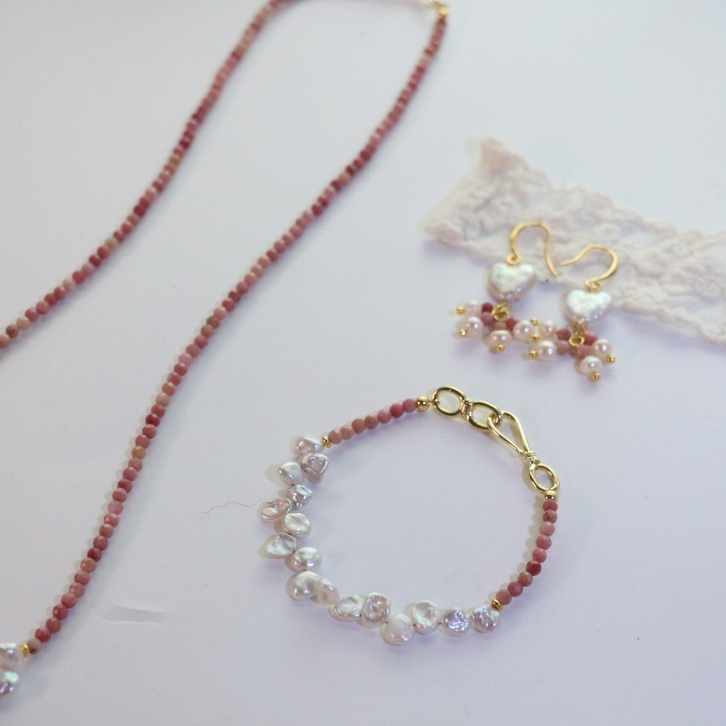 JEKIRA Natural Rhodonite Baroque Pearl Jewelry Set