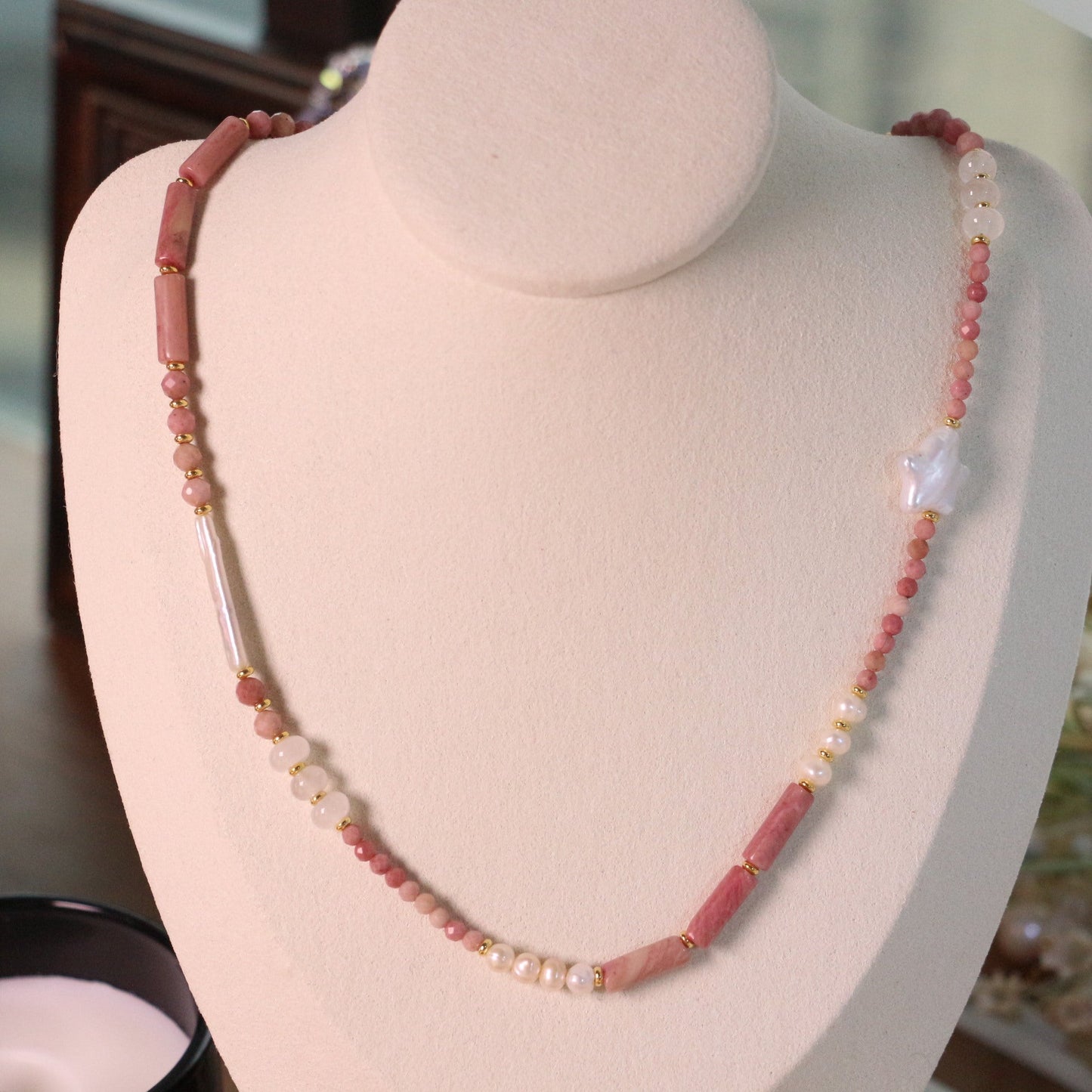 JEKIRA Natural Rhodonite Baroque Pearl Jewelry Set
