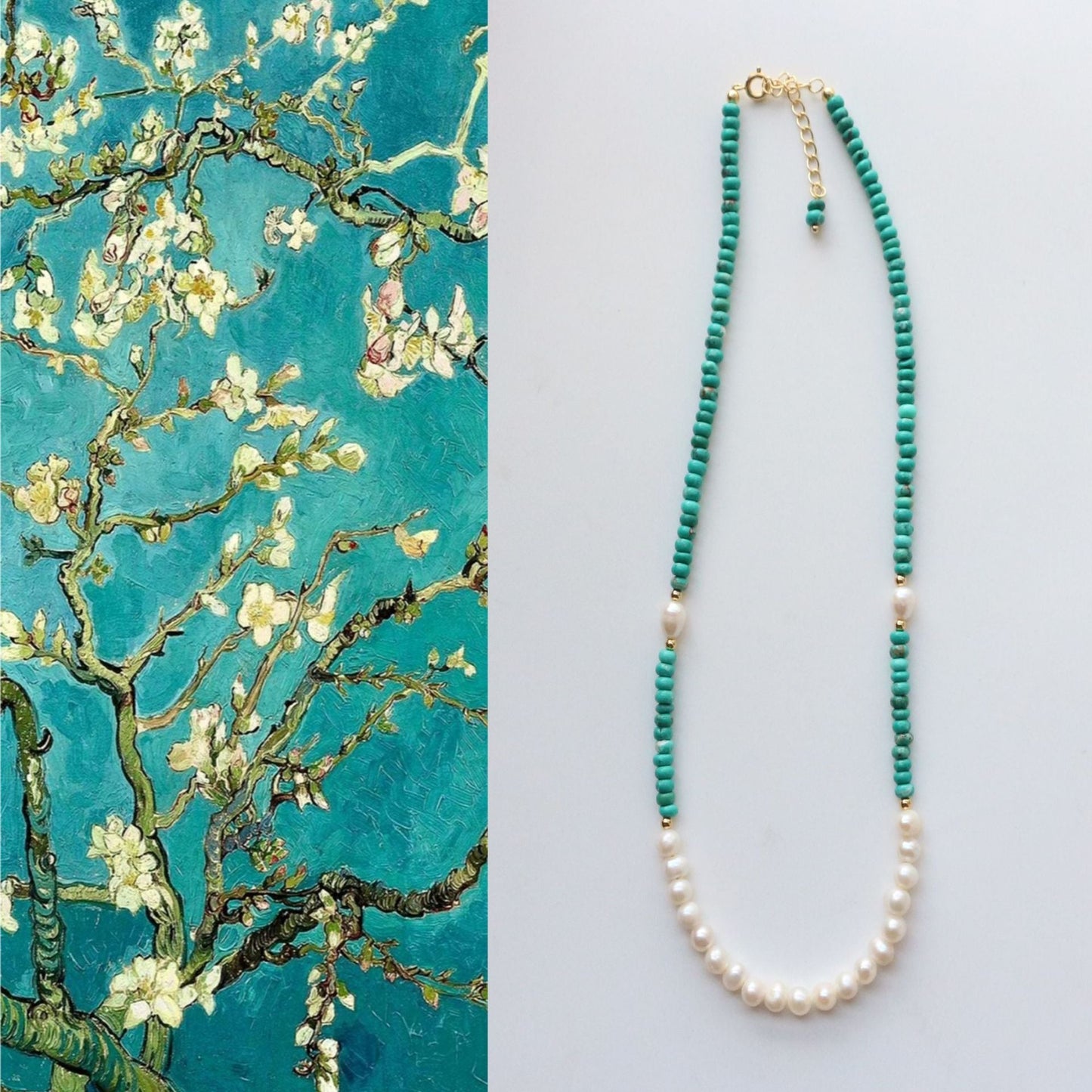 Jekira Turquoise & Petal Baroque Pearl Beaded Necklace and Bracelet Set