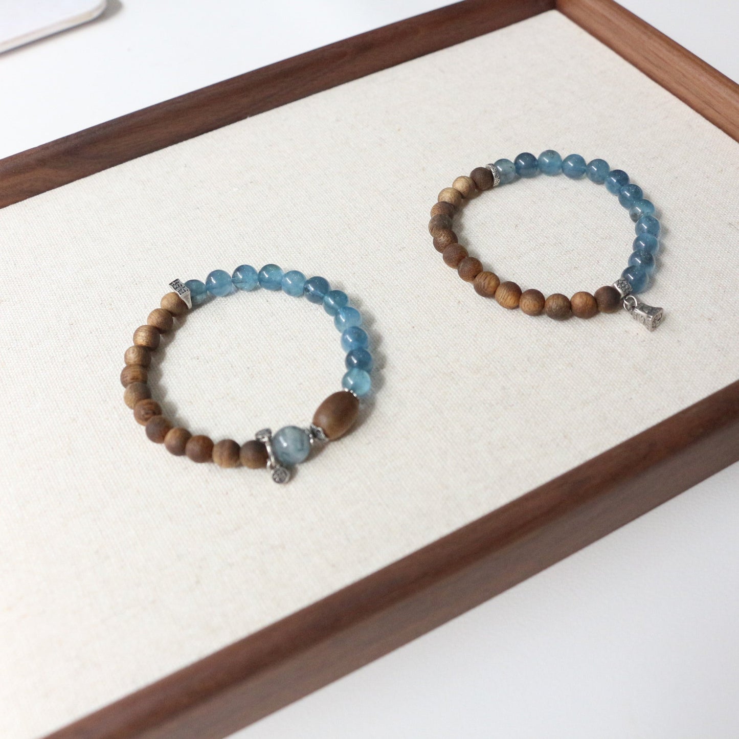 Jekira Aquamarine & Wood Beaded Bracelets
