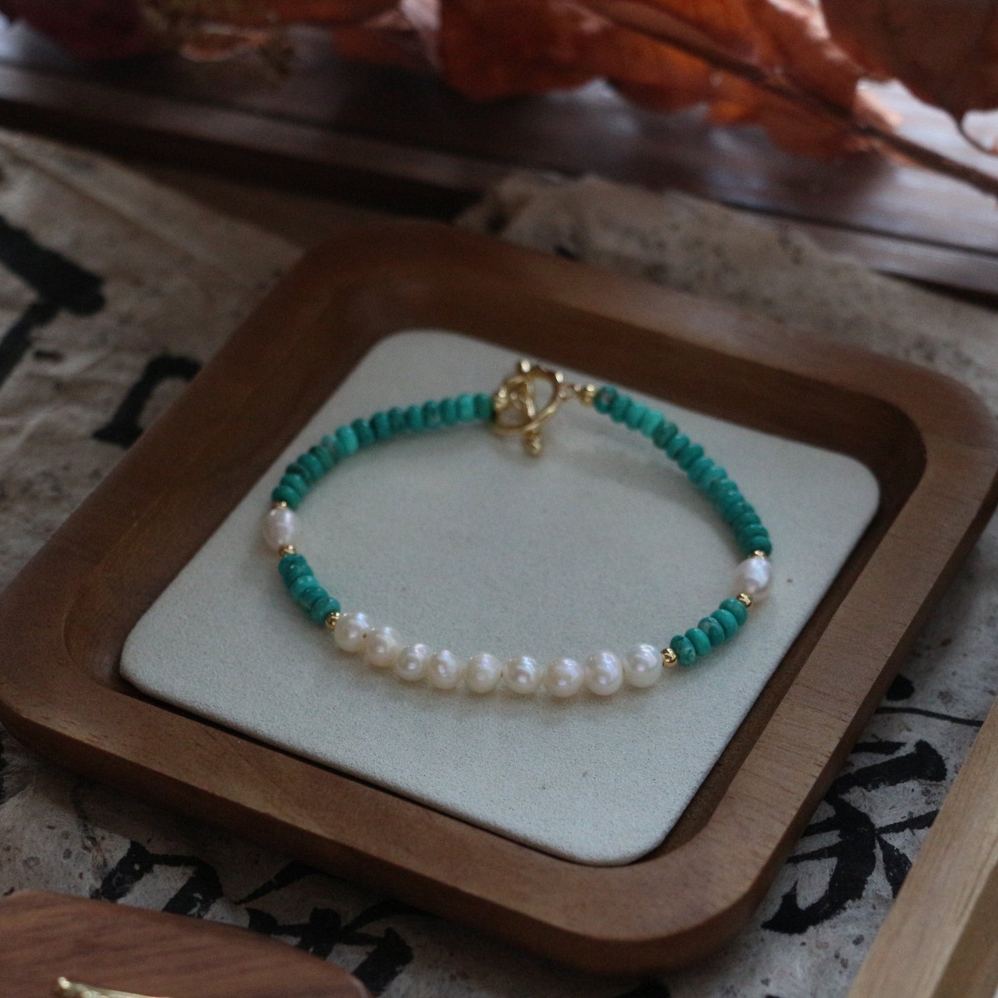 Jekira Turquoise & Petal Baroque Pearl Beaded Necklace and Bracelet Set