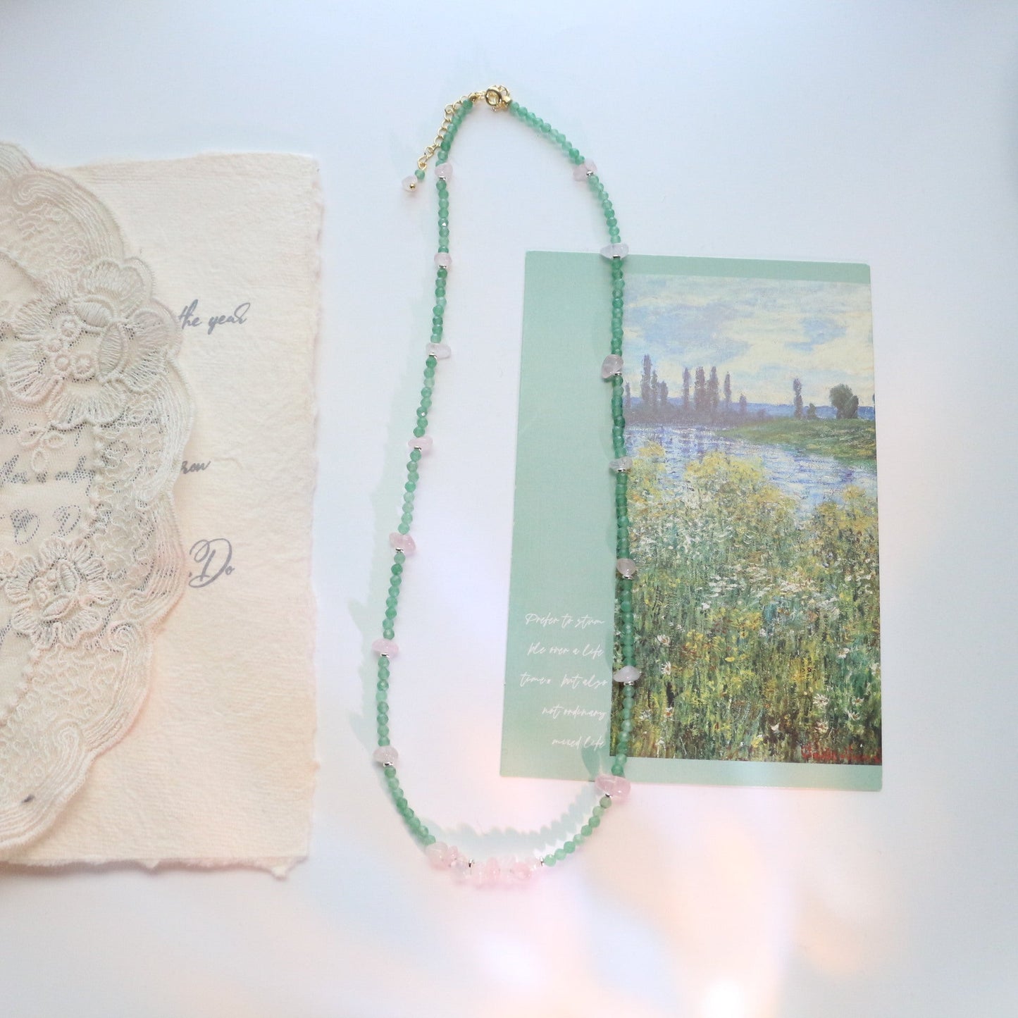 Jekira Natural Green Gemstone & Baroque Pearl Jewelry Set (Necklace+Bracelet)