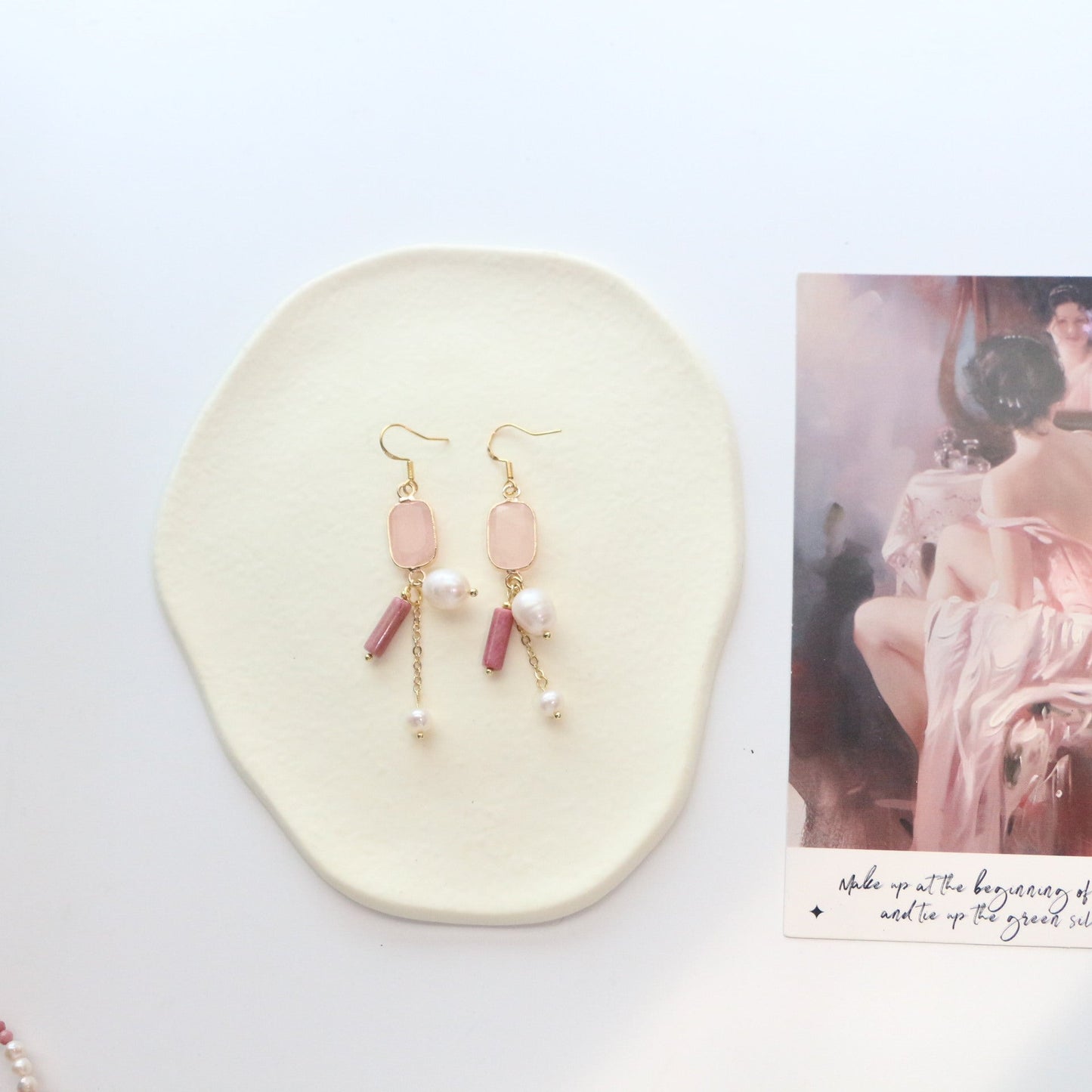 Jekira Rhodonite & Rose Quartz Healing Set (47cm Necklace + 925 Silver Earrings)