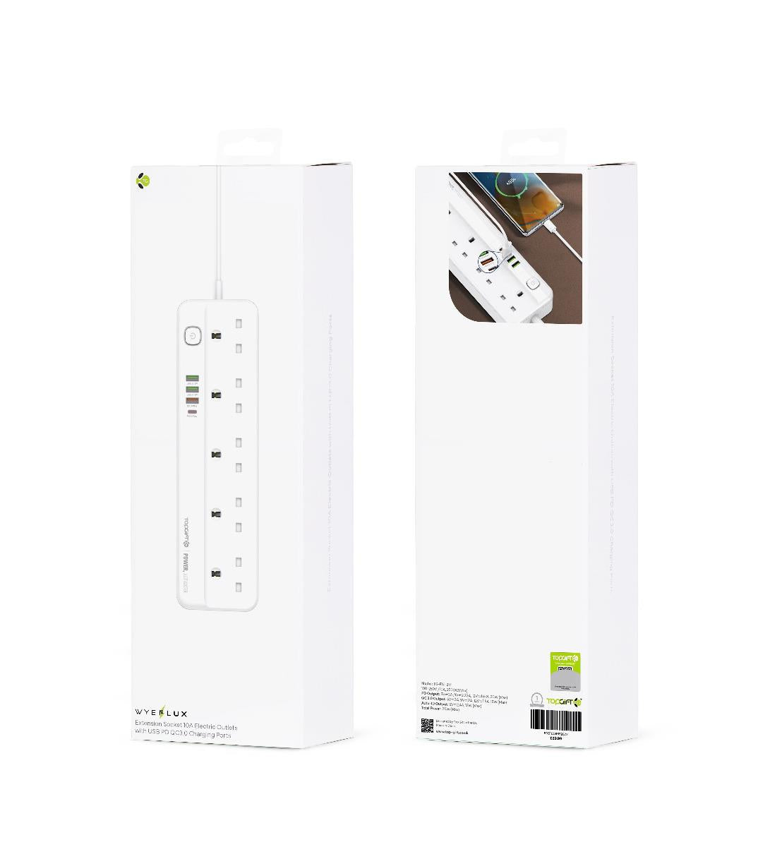 WYEFLUX Extension Socket 10A Electric Outlets With USB PD QC3.0 Charging Ports