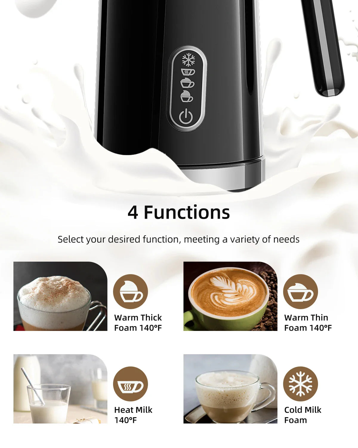BioloMix,4 in 1 Automatic Hot and Cold Milk Frother Warmer for Latte, Foam Maker, Hot Chocolates, Cappuccino
