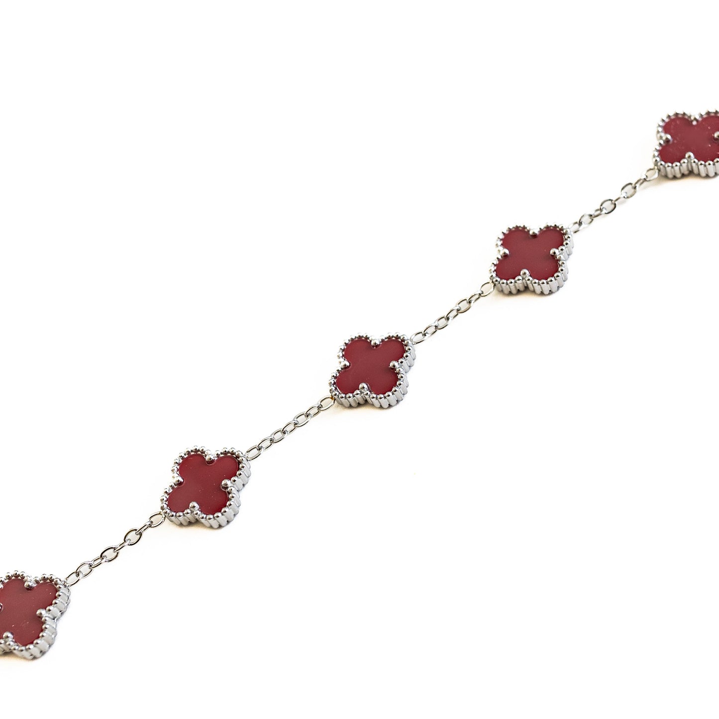 Silver Clover Bracelet (Wine)