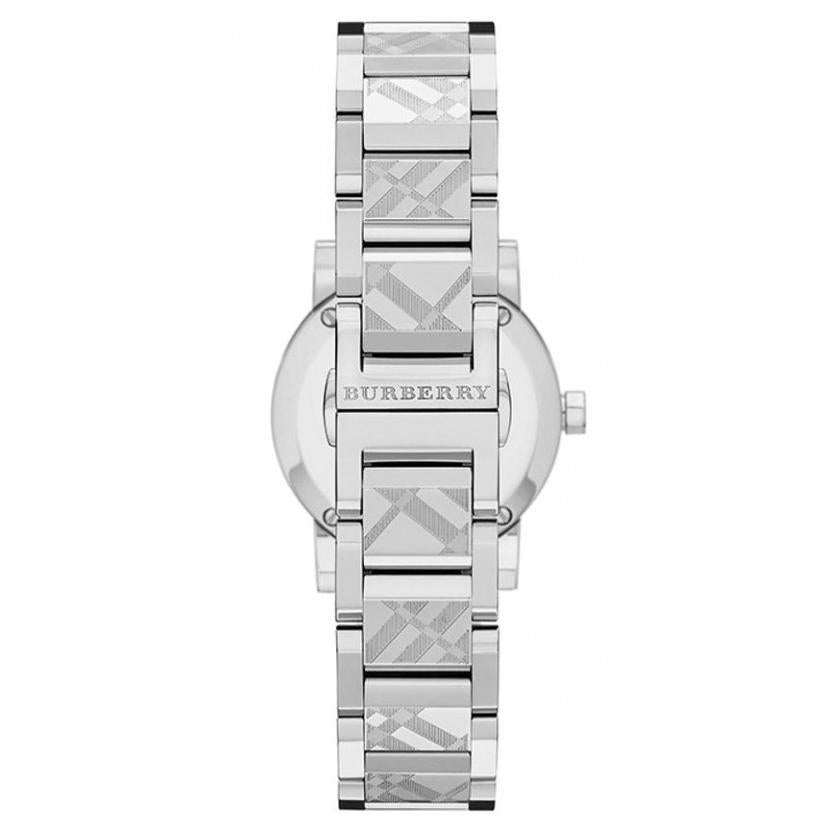 Ladies The City Engraved Silver Steel Burberry Bracelet Watch Bu9233