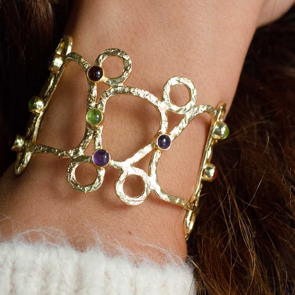 Thalia Sculptural Cuff with Rose Quartz, Moonstone, Labradorite & Pariba Onyx