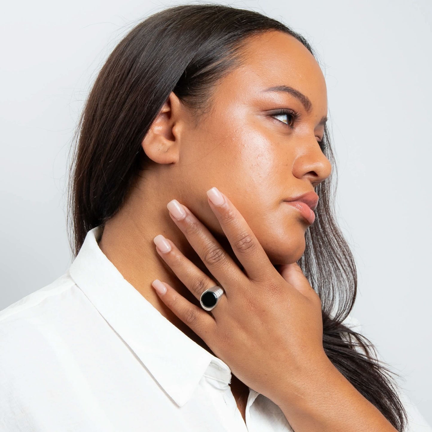 Beginnings Sterling Silver Black Onyx Black Ring R3897B