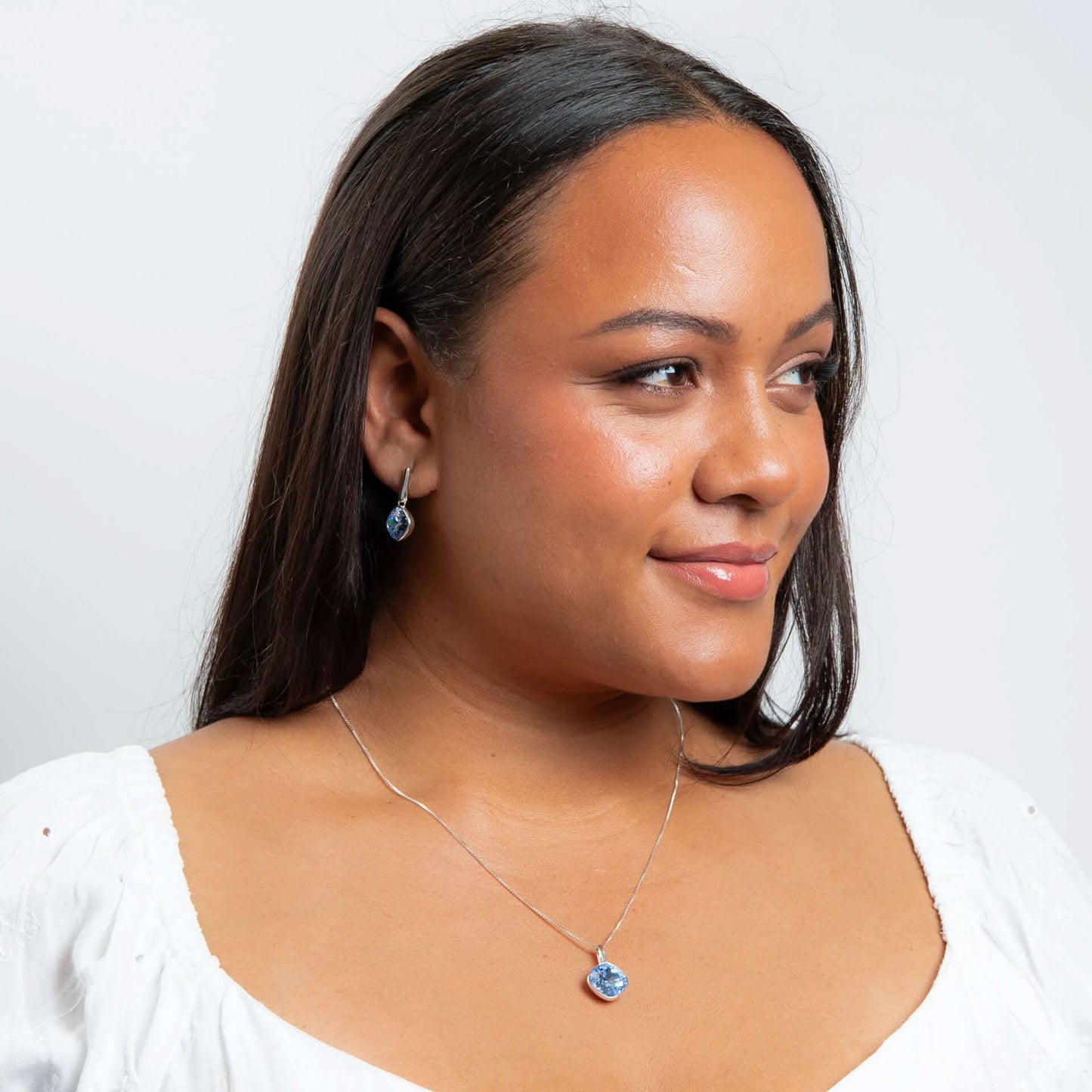 Beginnings Sterling Silver Light Sapphire Crystal Blue Earrings E6478T