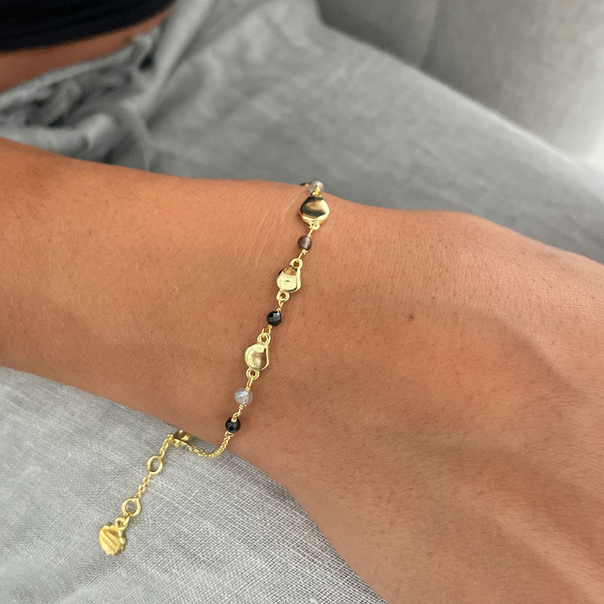 Sofia Nugget Bracelet Black Onyx, Smoky Quartz & Labradorite