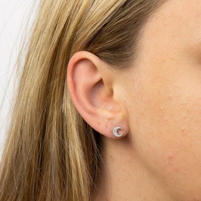 Crescent Moon Stud Earrings with Zirconia E5986C