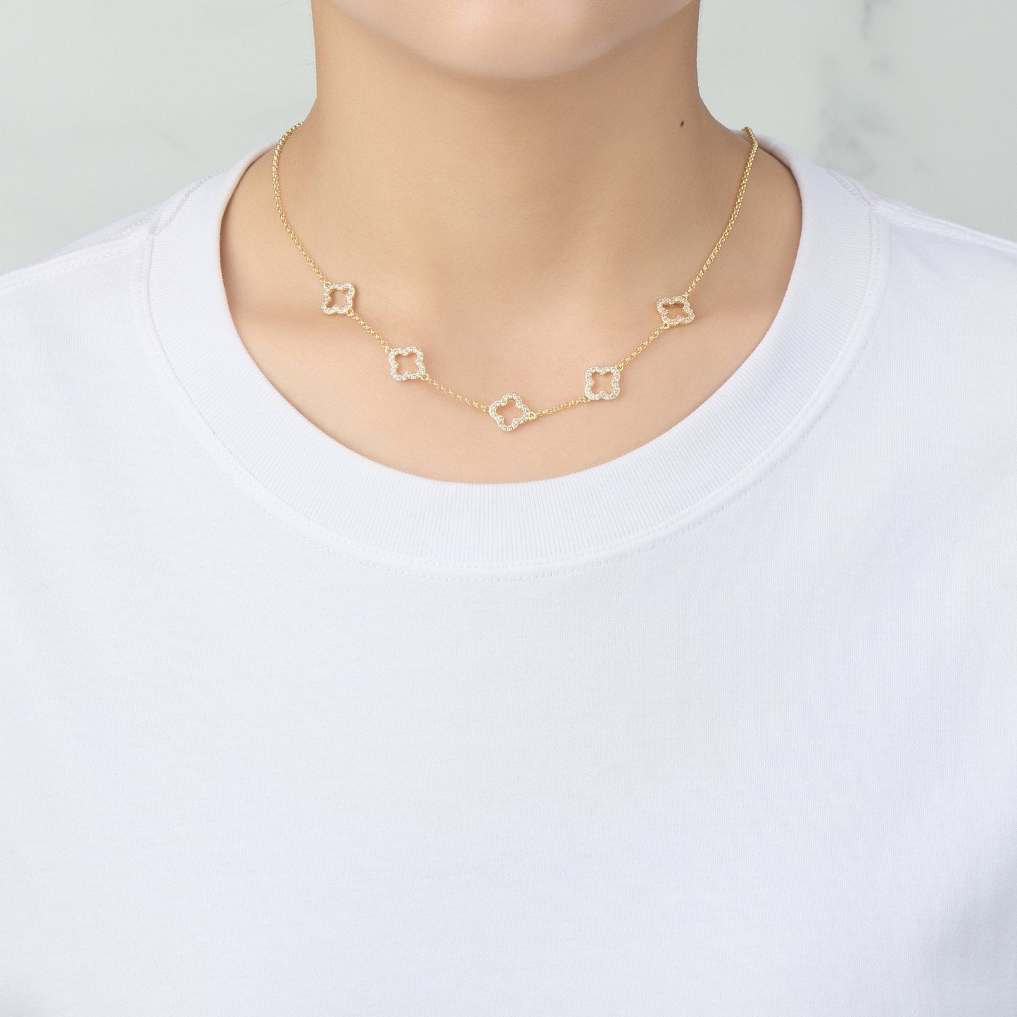 Gold Plated Multi Clover Necklace Created with Zircondia® Crystals