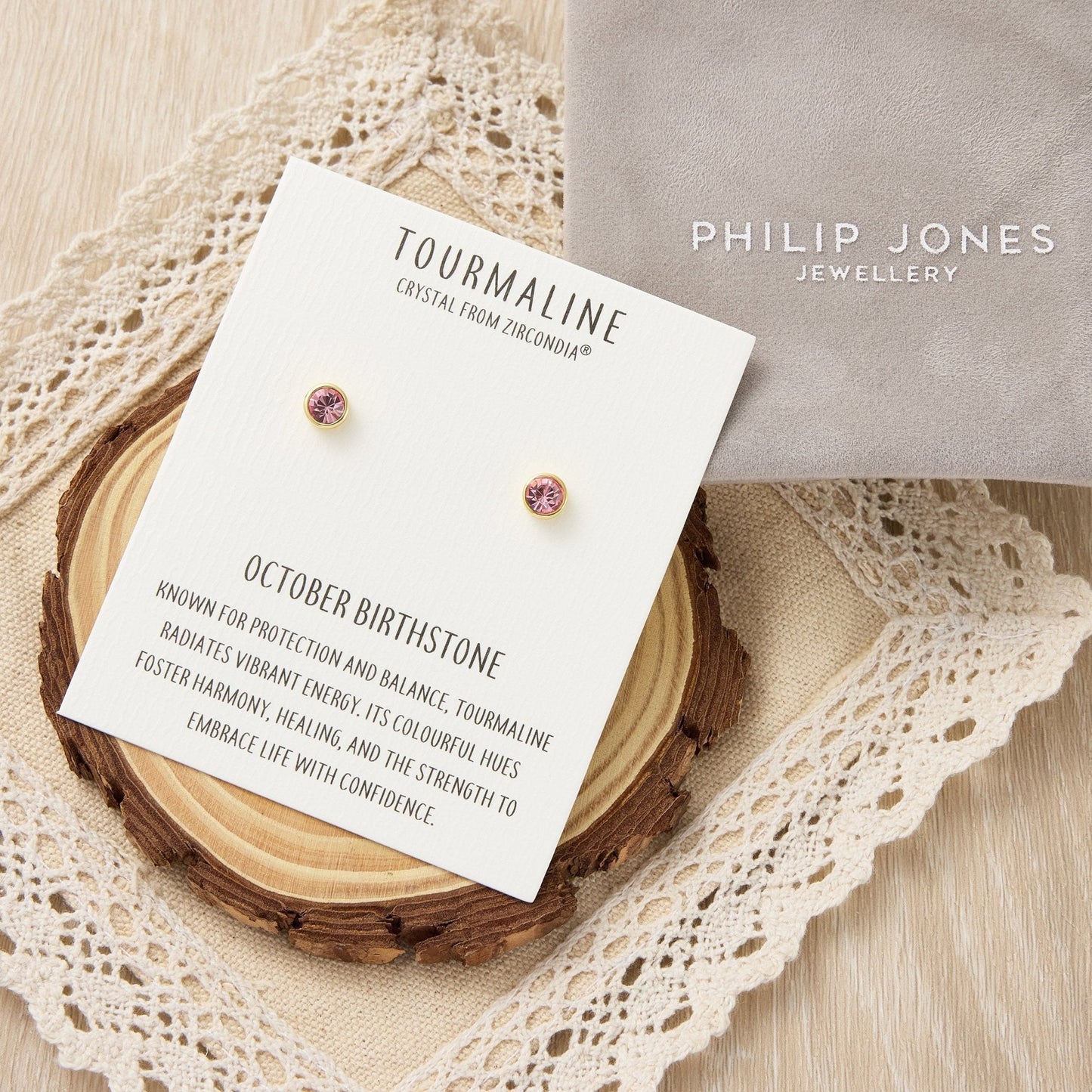 Gold Plated October (Tourmaline) Birthstone Earrings Created with Zircondia® Crystals