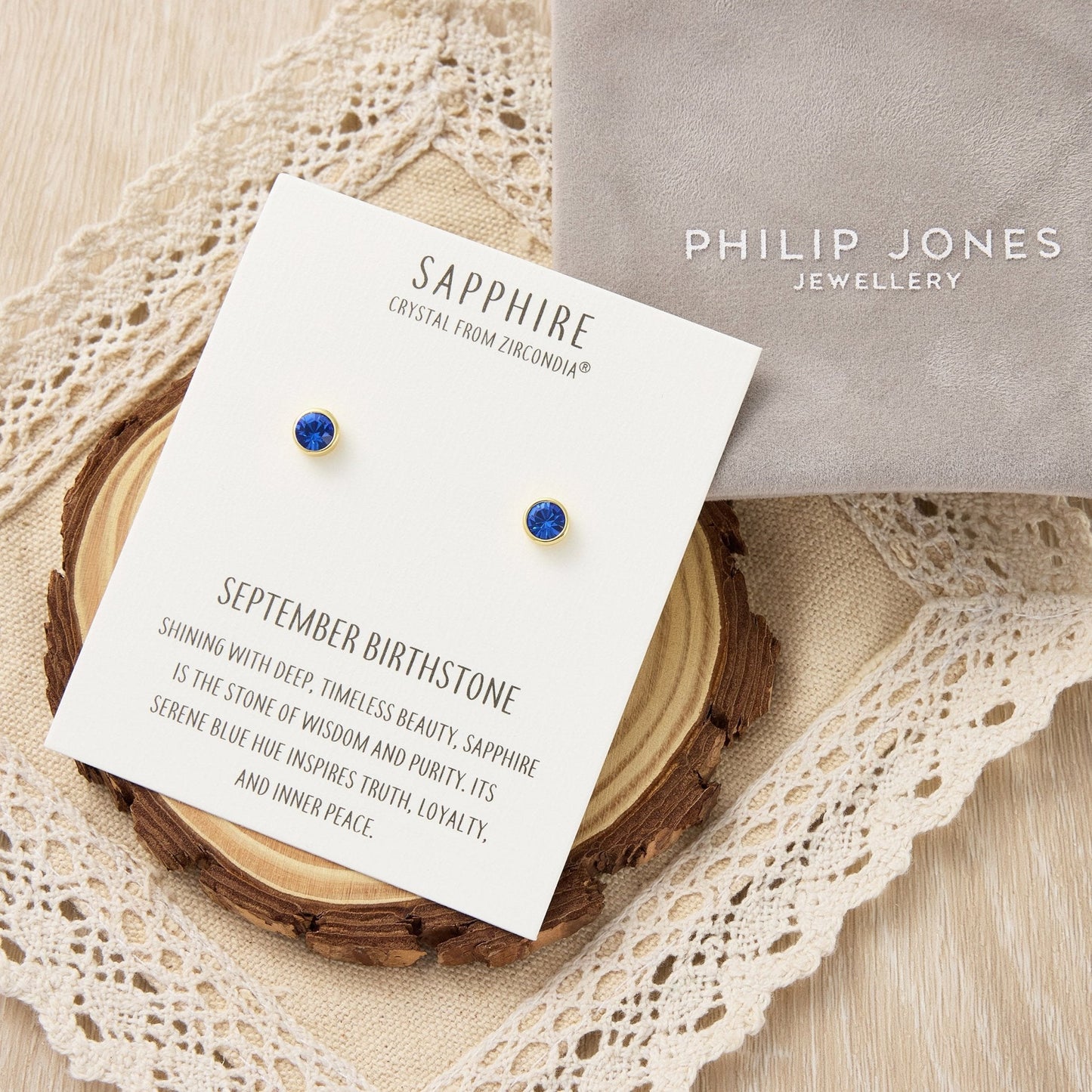 Gold Plated September (Sapphire) Birthstone Earrings Created with Zircondia® Crystals