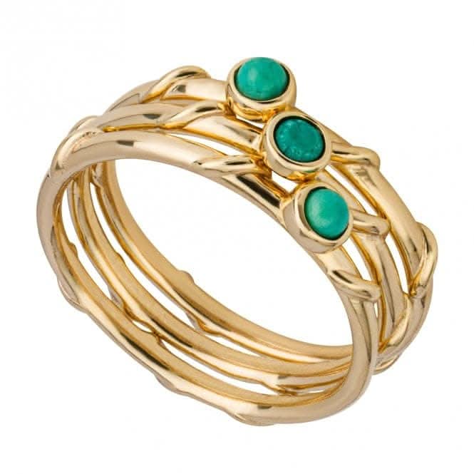 Gold Plated Triple Stacking Green Magnesite Ring R3843G
