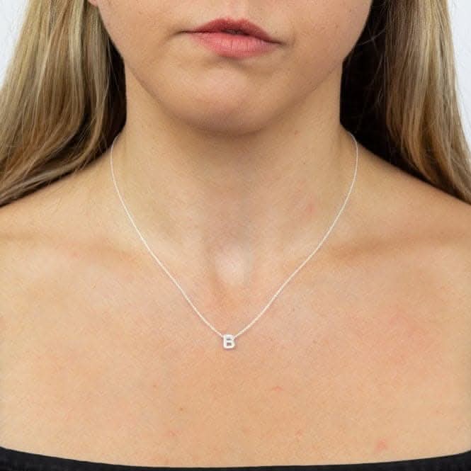 Initial B Plain Silver Initial Necklace N4429