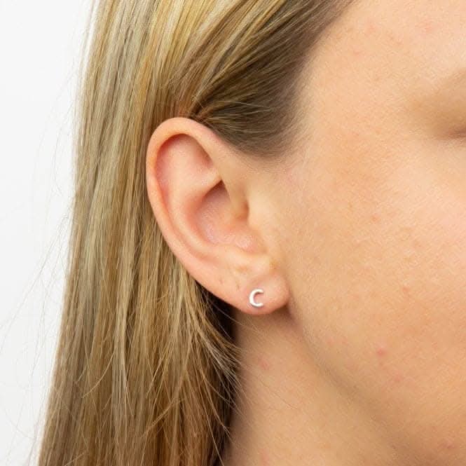 Initial C Sterling Silver Stud Earrings E6020