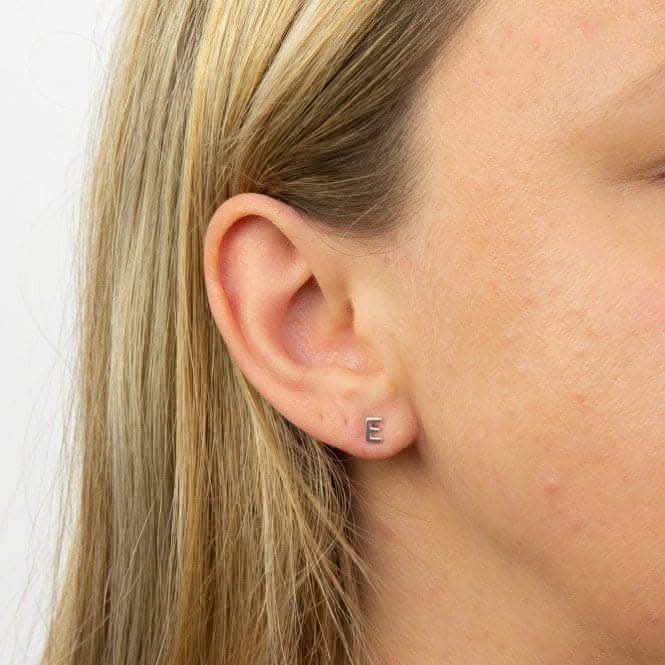 Initial E Sterling Silver Stud Earrings E6022