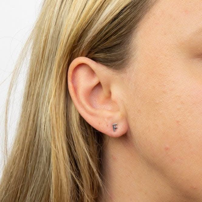 Initial F Sterling Silver Stud Earrings E6023