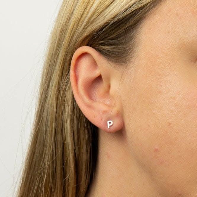Initial P Sterling Silver Stud Earrings E6033