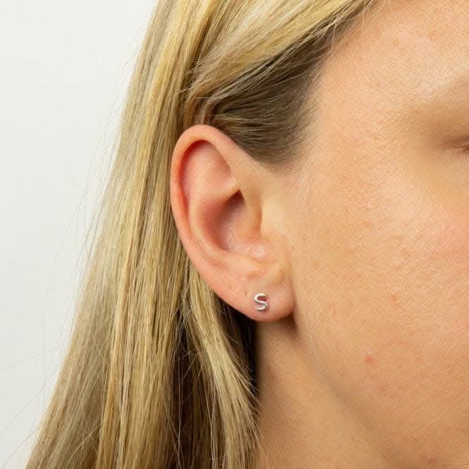 Initial S Sterling Silver Stud Earrings E6036