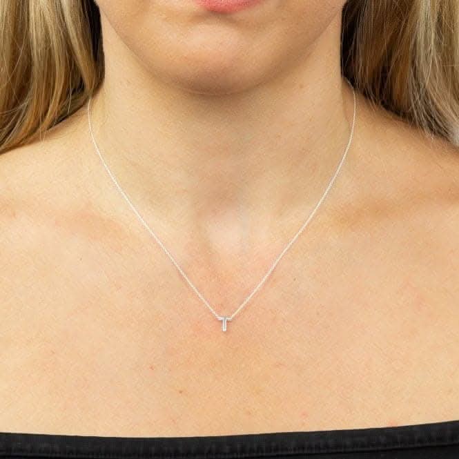 Initial T Plain Silver Initial Necklace N4447