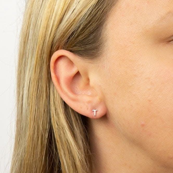 Initial T Sterling Silver Stud Earrings E6037