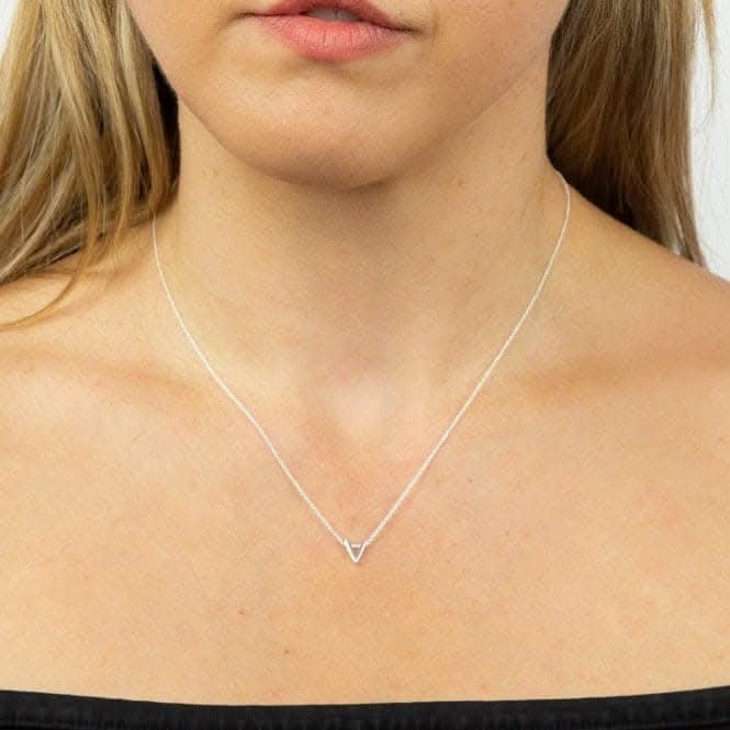 Initial V Plain Silver Initial Necklace N4449