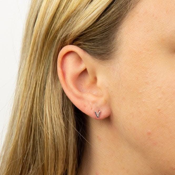 Initial V Sterling Silver Stud Earrings E6039