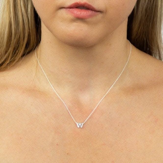 Initial W Plain Silver Initial Necklace N4450