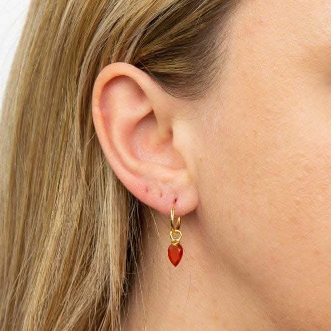 July Yellow Gold Plated Birthstone Chalcedony Stone Hoop Charm Earring Y2667