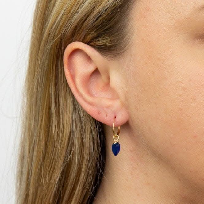 September Yellow Gold Plated Birthstone Chalcedony Stone Hoop Charm Earring Y2669