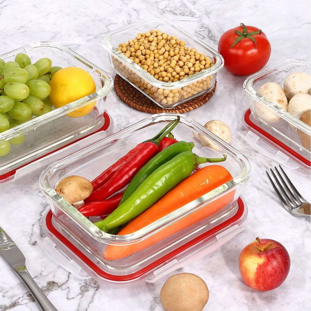 10 PCs Rectangle Airtight Glass Food Containers with Lids - Storage Kitchen Containers